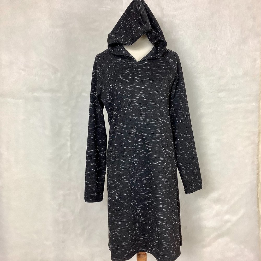 Betabrand Black Speckled Hooded Long Sleeve Dress